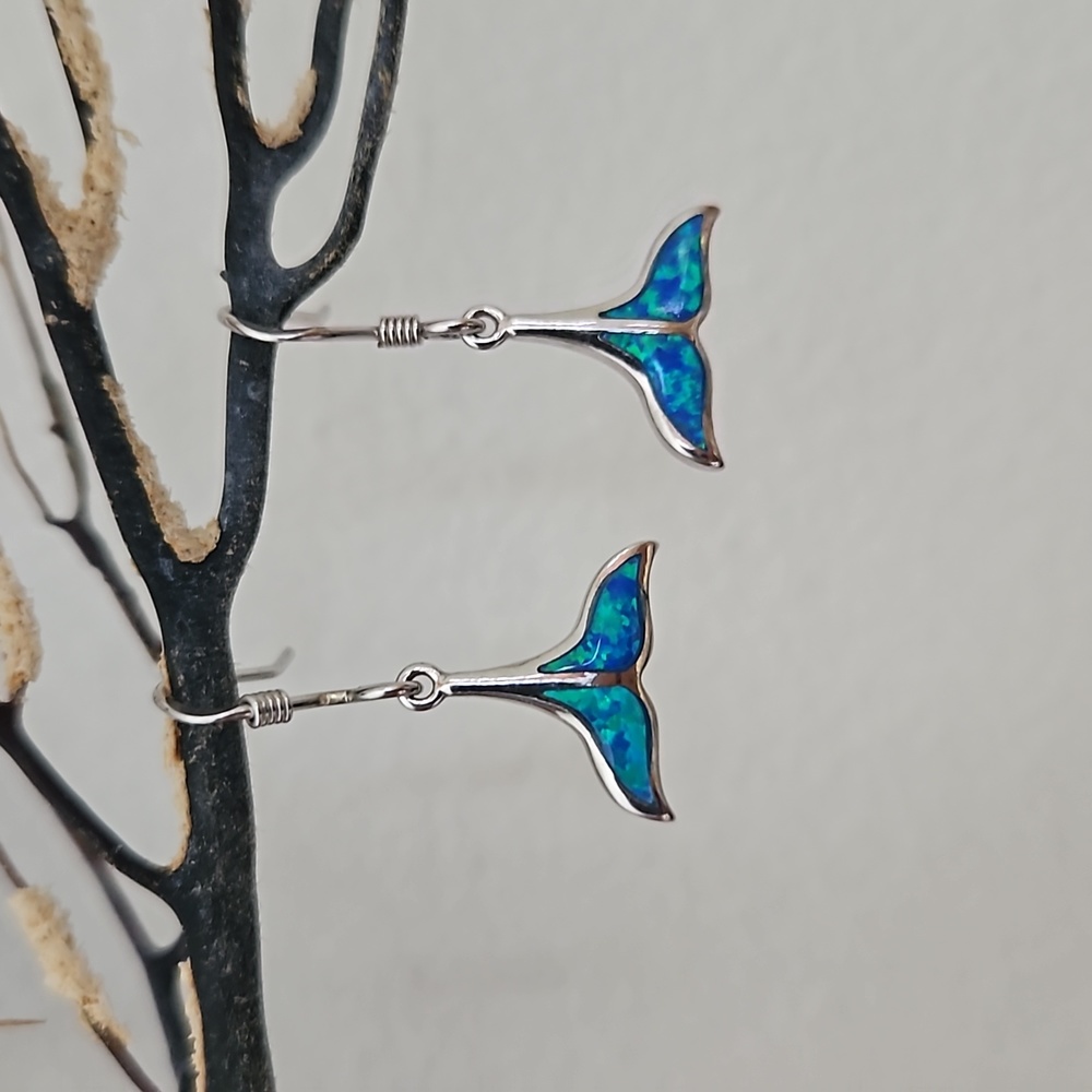 Sterling Silver Whale's Tail Opal Earrings